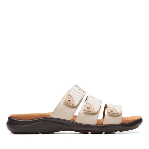 Clarks Kitly Walk 26172148 Womens White Wide Leather Slides Sandals Shoes