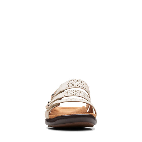 Clarks Kitly Walk 26172148 Womens White Wide Leather Slides Sandals Shoes