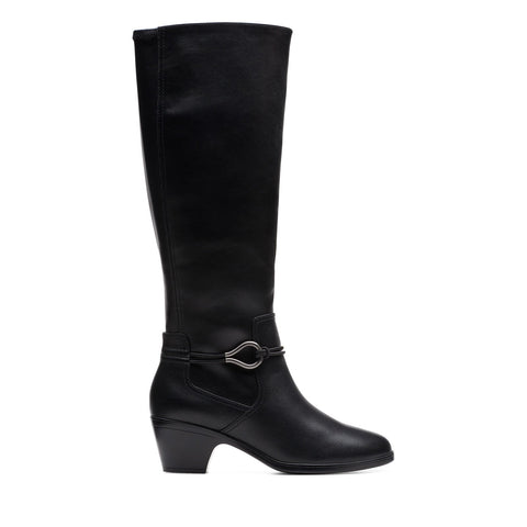 Clarks Emily 2 26174083 Womens Black Wide Leather Zipper Knee High Boots