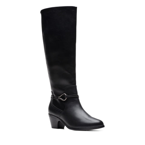 Clarks Emily 2 26174083 Womens Black Leather Zipper Knee High Boots