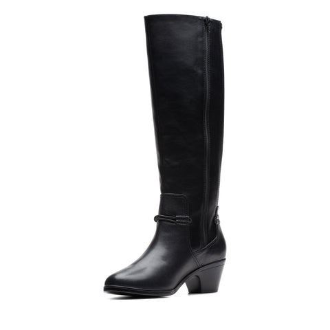 Clarks Emily 2 26174083 Womens Black Wide Leather Zipper Knee High Boots