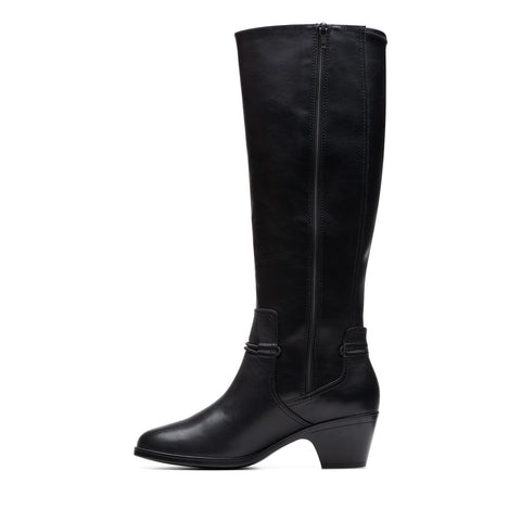 Clarks Emily 2 26174083 Womens Black Wide Leather Zipper Knee High Boots