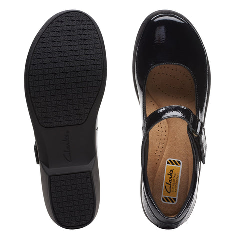 Clarks Talene Ave Slip Resistant 26174442 Womens Black Mary Jane Flats Shoes