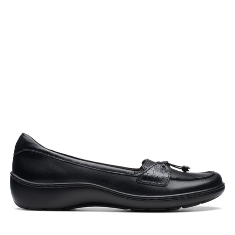 Clarks Cora Haley 26174486 Womens Black Leather Loafer Flats Shoes