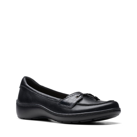 Clarks Cora Haley 26174486 Womens Black Leather Loafer Flats Shoes