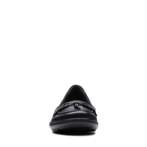 Clarks Cora Haley 26174486 Womens Black Leather Loafer Flats Shoes