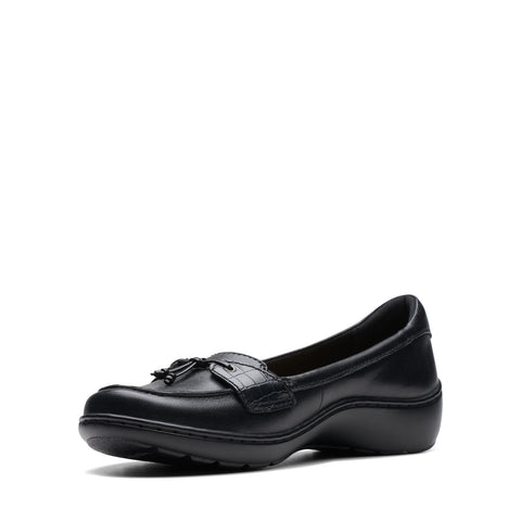 Clarks Cora Haley 26174486 Womens Black Leather Loafer Flats Shoes