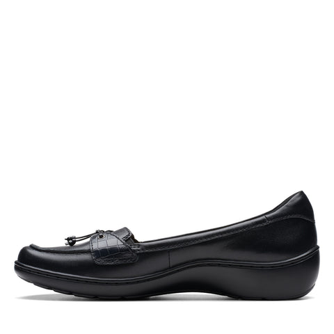Clarks Cora Haley 26174486 Womens Black Leather Loafer Flats Shoes