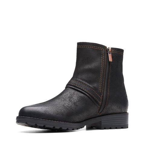 Clarks Aspra Buckle 26174952 Womens Black Wide Suede Casual Dress Boots