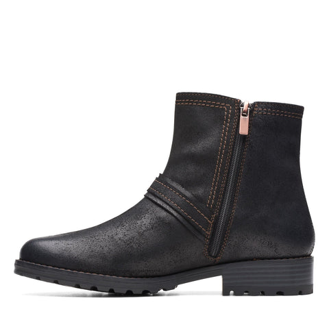 Clarks Aspra Buckle 26174952 Womens Black Suede Zipper Casual Dress Boots