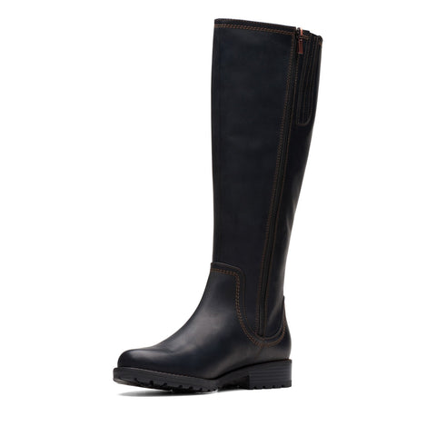 Clarks Aspra HI 26174955 Womens Black Wide Leather Zipper Knee High Boots