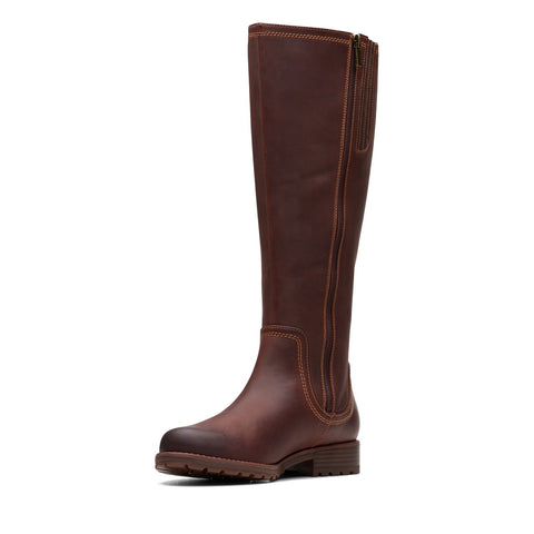 Clarks Aspra HI 26174956 Womens Brown Wide Leather Zipper Knee High Boots