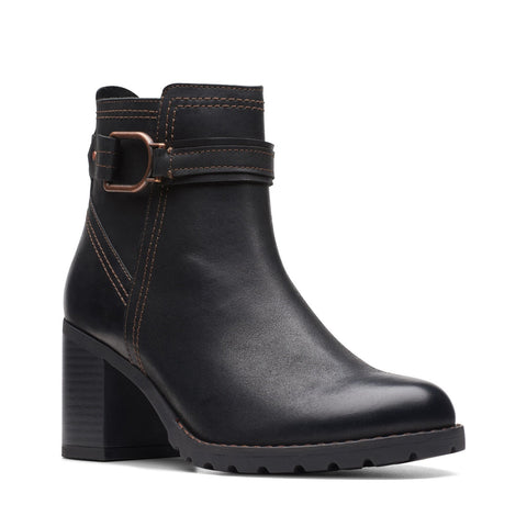 Clarks Leda Strap 26174959 Womens Black Wide Leather Ankle & Booties Boots