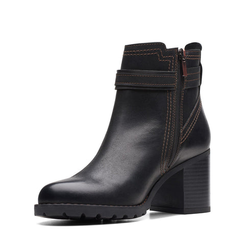 Clarks Leda Strap 26174959 Womens Black Wide Leather Ankle & Booties Boots