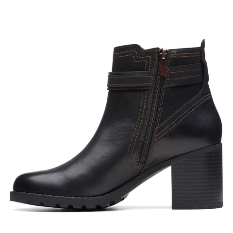 Clarks Leda Strap 26174959 Womens Black Leather Ankle & Booties Boots
