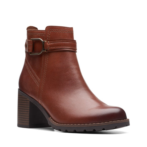 Clarks Leda Strap 26174961 Womens Brown Wide Leather Ankle & Booties Boots