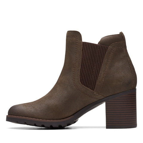 Clarks Leda Up 26174963 Womens Green Suede Zipper Ankle & Booties Boots