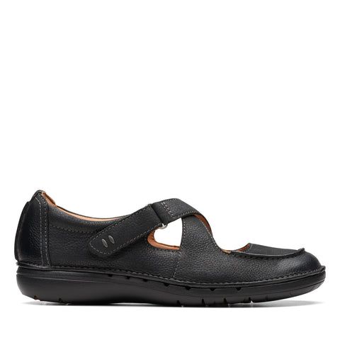 Clarks Un Loop Strap 26174970 Womens Black Wide Leather Loafer Flats Shoes