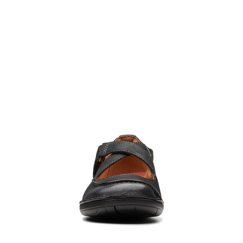 Clarks Un Loop Strap 26174970 Womens Black Wide Leather Loafer Flats Shoes