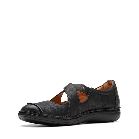 Clarks Un Loop Strap 26174970 Womens Black Wide Leather Loafer Flats Shoes