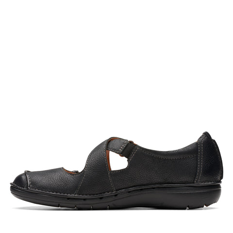 Clarks Un Loop Strap 26174970 Womens Black Wide Leather Loafer Flats Shoes