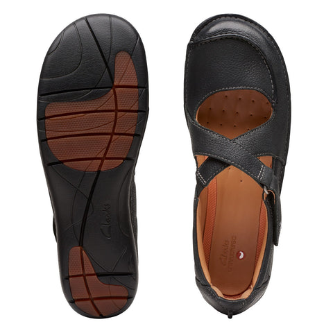 Clarks Un Loop Strap 26174970 Womens Black Leather Strap Loafer Flats Shoes