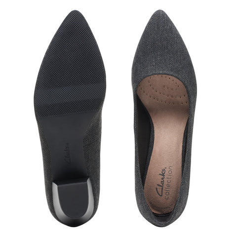 Clarks Teresa Step 26175159 Womens Gray Canvas Slip On Pumps Heels Shoes