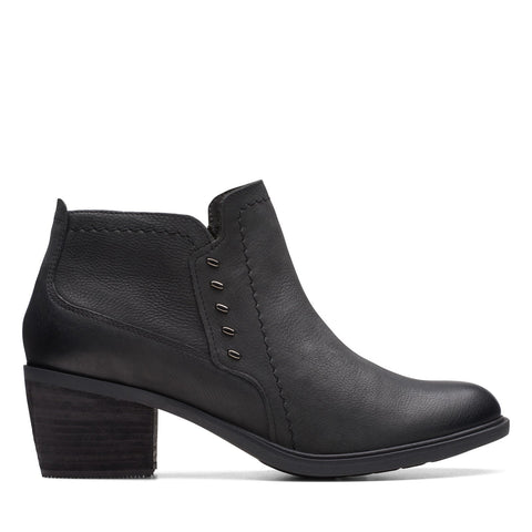 Clarks Neva LO 26175257 Womens Black Leather Zipper Ankle & Booties Boots