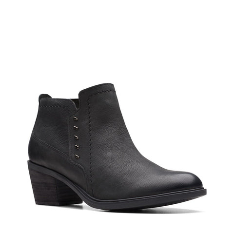 Clarks Neva LO 26175257 Womens Black Leather Zipper Ankle & Booties Boots