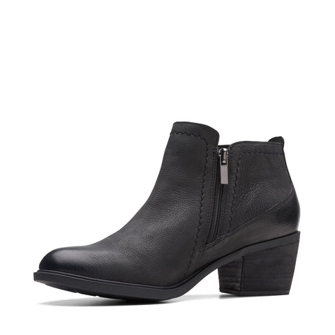 Clarks Neva LO 26175257 Womens Black Leather Zipper Ankle & Booties Boots
