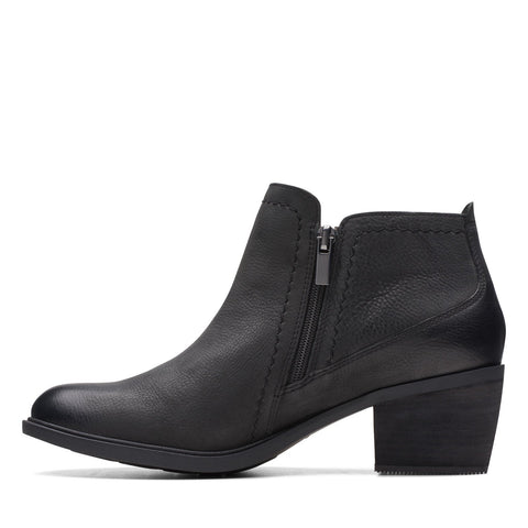 Clarks Neva LO 26175257 Womens Black Leather Zipper Ankle & Booties Boots