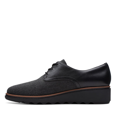 Clarks Sharon Rae 26175417 Womens Black Canvas Lace Up Oxford Flats Shoes