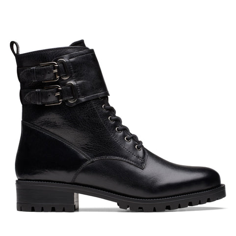 Clarks Palazzo Lace 26175930 Womens Black Leather Lace Up Casual Dress Boots