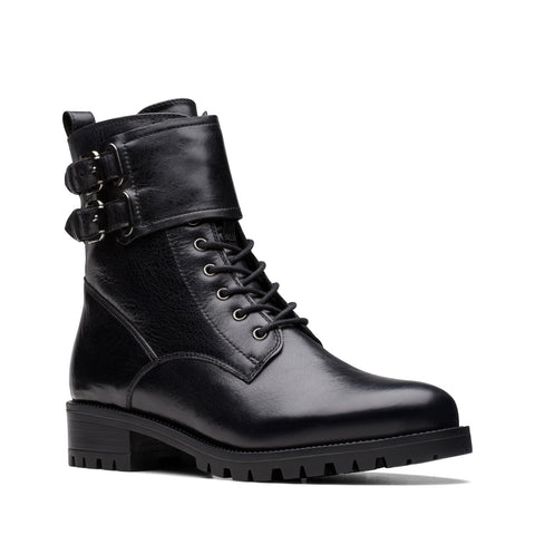 Clarks Palazzo Lace 26175930 Womens Black Leather Lace Up Casual Dress Boots