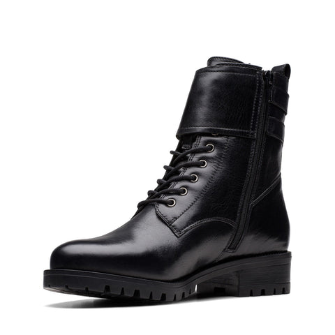 Clarks Palazzo Lace 26175930 Womens Black Leather Lace Up Casual Dress Boots