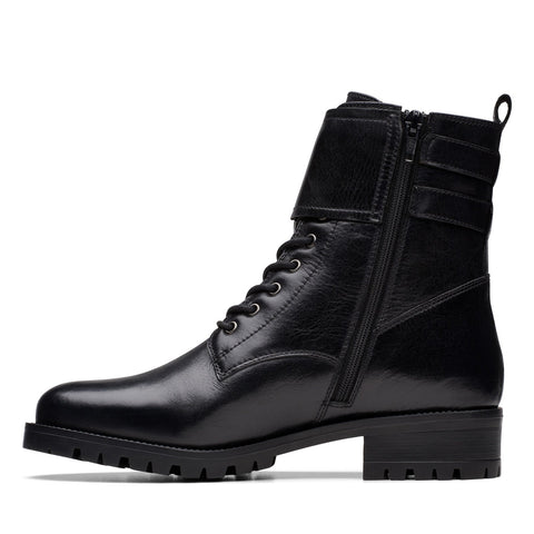 Clarks Palazzo Lace 26175930 Womens Black Leather Lace Up Casual Dress Boots