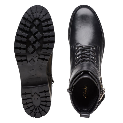 Clarks Palazzo Lace 26175930 Womens Black Leather Lace Up Casual Dress Boots