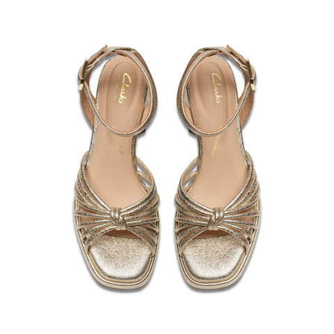Clarks Ritzy 75 Faye 26176328 Womens Gold Leather Heeled Sandals Shoes