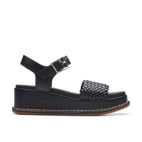 Clarks Kimmei Bay 26176403 Womens Black Leather Wedges Sandals Shoes