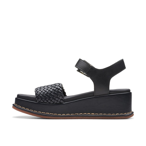 Clarks Kimmei Bay 26176403 Womens Black Leather Wedges Sandals Shoes