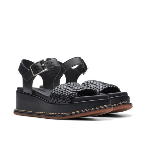 Clarks Kimmei Bay 26176403 Womens Black Leather Wedges Sandals Shoes