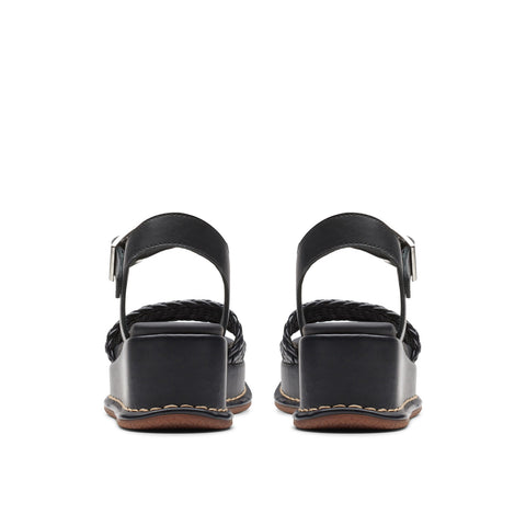 Clarks Kimmei Bay 26176403 Womens Black Leather Wedges Sandals Shoes