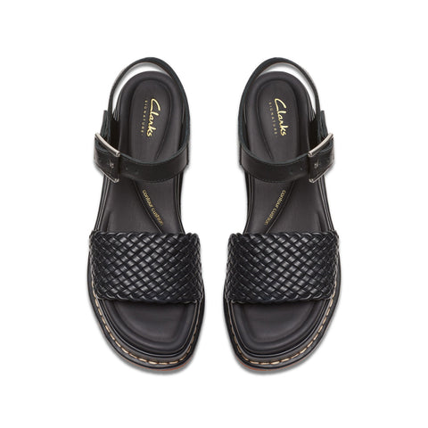 Clarks Kimmei Bay 26176403 Womens Black Leather Wedges Sandals Shoes