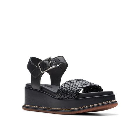 Clarks Kimmei Bay 26176403 Womens Black Leather Wedges Sandals Shoes