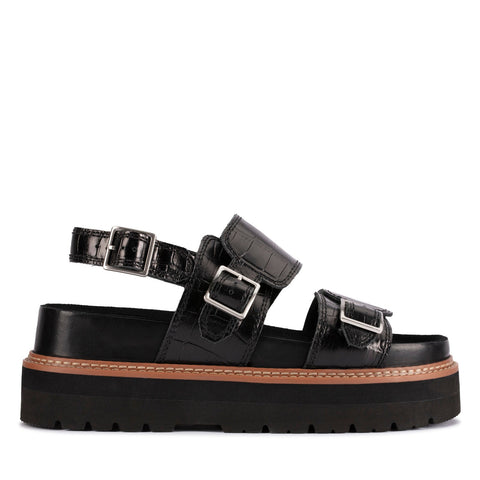 Clarks Orianna Glide 26176641 Womens Black Leather Platform Sandals Shoes