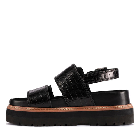 Clarks Orianna Glide 26176641 Womens Black Leather Platform Sandals Shoes