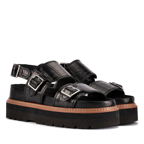 Clarks Orianna Glide 26176641 Womens Black Leather Platform Sandals Shoes