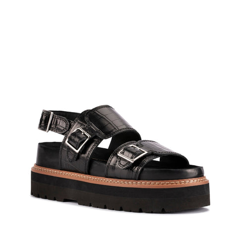 Clarks Orianna Glide 26176641 Womens Black Leather Platform Sandals Shoes