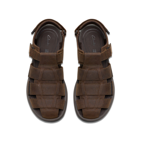Clarks Saltway Cove Mens Brown Wide Leather Strap Sport Sandals Shoes