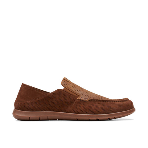 Clarks Flexway Easy 26176946 Mens Brown Suede Loafers & Slip Ons Casual Shoes
